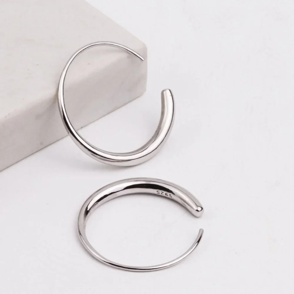 *NEW 925 Sterling Silver Round Open Hoop Earrings